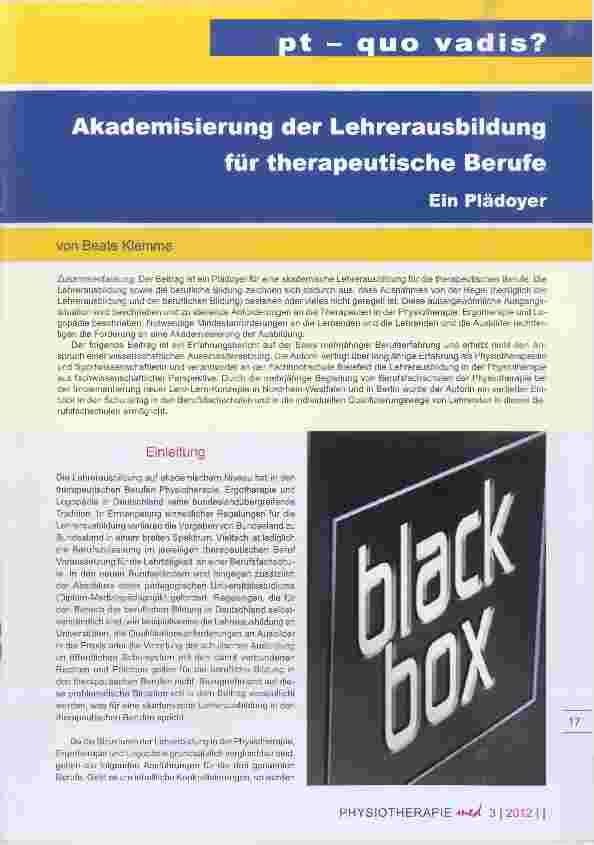 Vorschauseite 1: Akademisierung der Lehrerausbildung für therapeutische Berufe