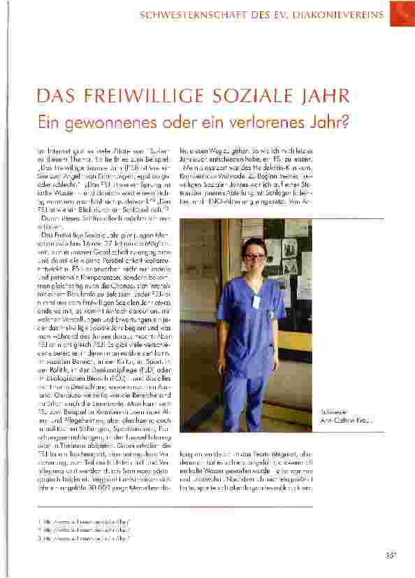 Vorschauseite 1: DAS FREIWILLIGE SOZIALE JAHR Ein gewonnenes oder ein verlorenes Jahr?