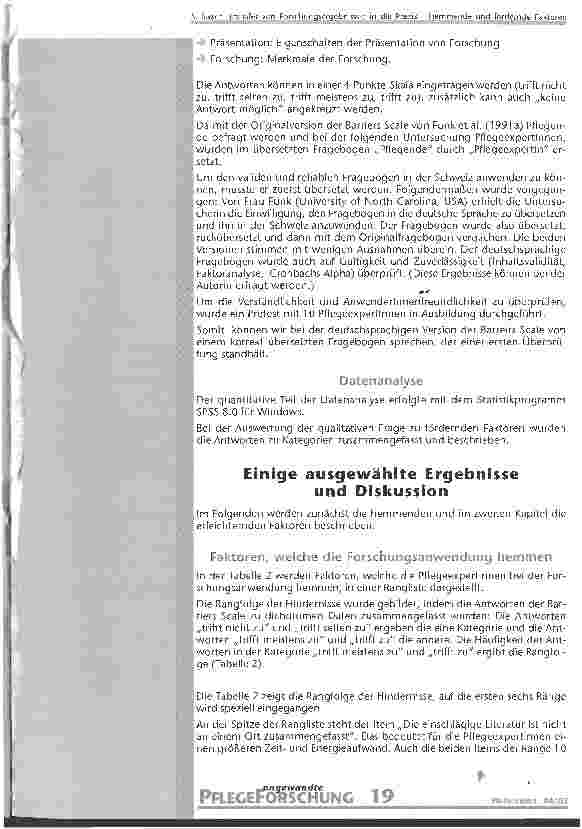 Vorschauseite 3: Transfer von Forschungsergebnissen in die Praxis - Hemmende und fördernde Faktoren