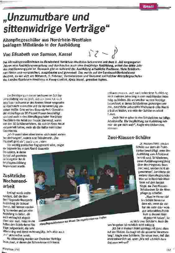 Vorschauseite 1: Umzumutbare und sittenwidrige Verträge Altenpflegeschüler aus Nordrhein-Westfalen beklagen Mißstände