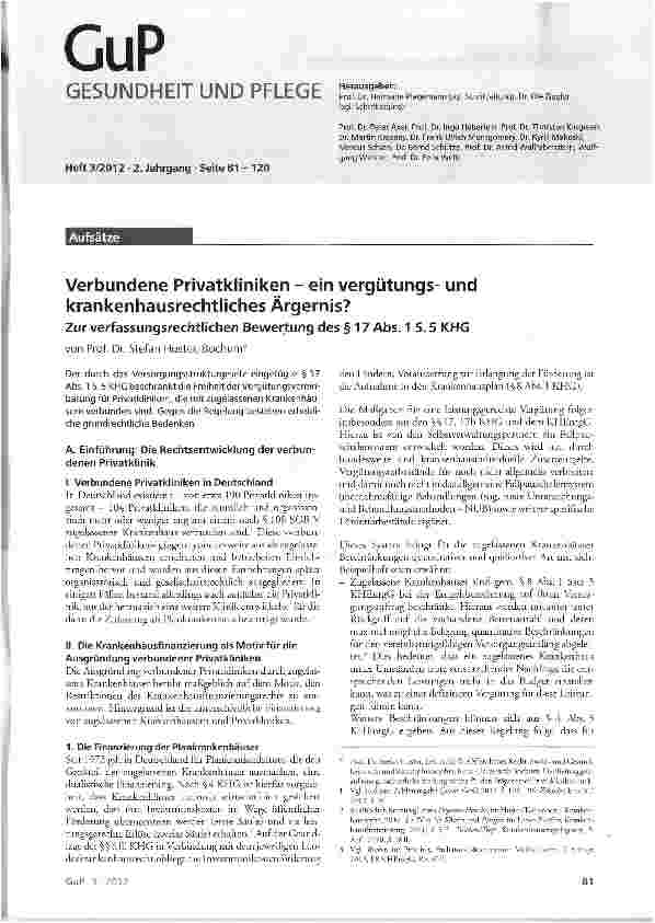 Vorschauseite 1: Verbundene Privatkliniken - ein vergütungsund krankenhausrechtliches Ärgernis?