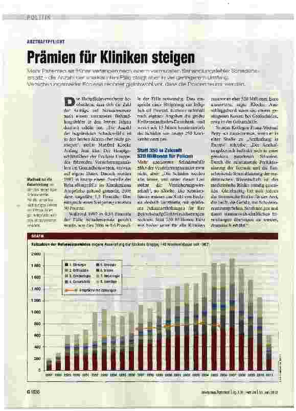 Vorschauseite 1: ARZTHAFTPFLICHTPrämien für Kliniken steigen