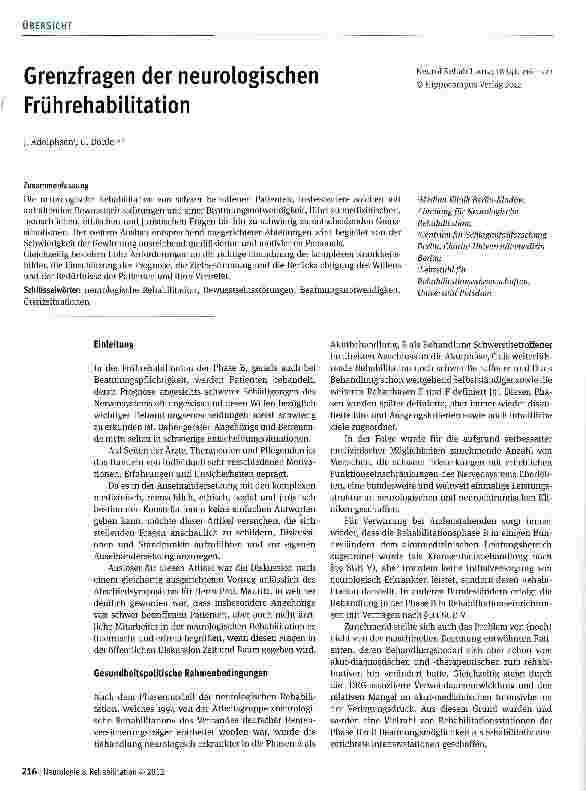 Vorschauseite 1: Grenzfragen der neurologischen Frührehabilitation