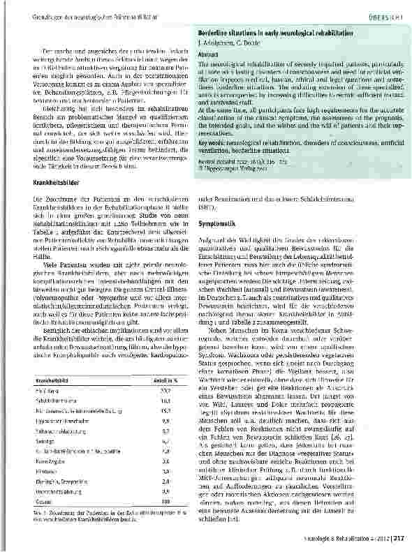 Vorschauseite 2: Grenzfragen der neurologischen Frührehabilitation