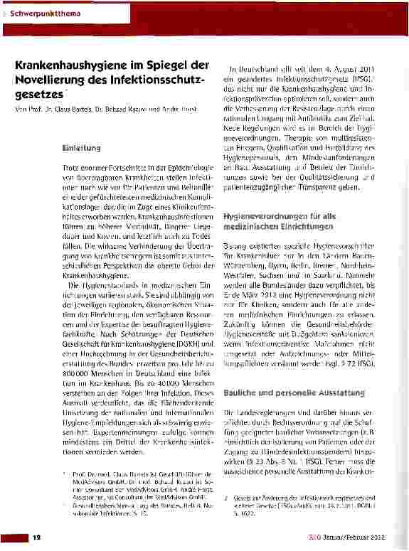 Vorschauseite 1: Krankenhaushygiene im Spiegel der Novellierung des Infektionsschutzgesetzes
