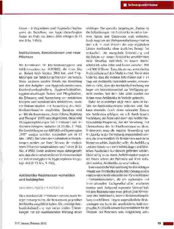 Vorschauseite 2: Krankenhaushygiene im Spiegel der Novellierung des Infektionsschutzgesetzes