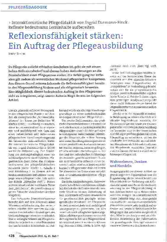 Vorschauseite 1: Reflexionsfähigkeit stärken: Ein Auftrag der Pflegeausbildung