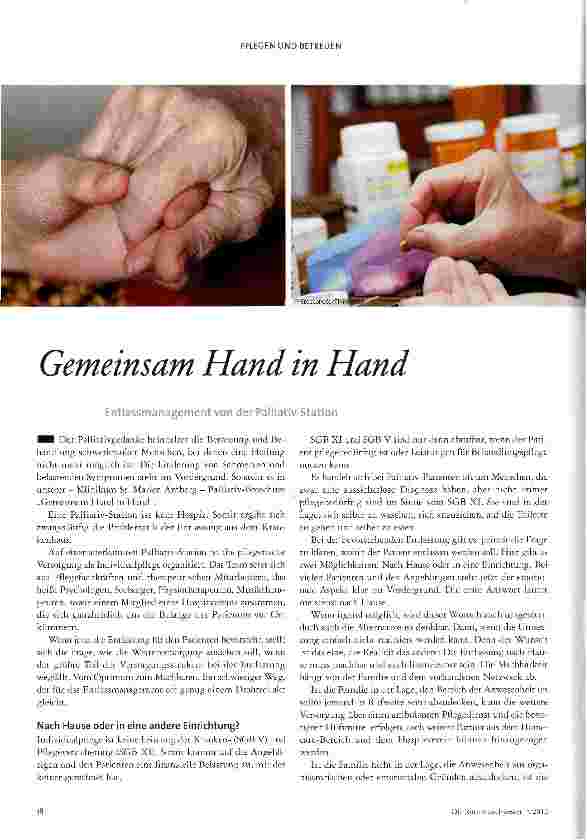 Vorschauseite 1: Gemeinsam Hand in HandEntlassmanagement von der Palliativ-Station