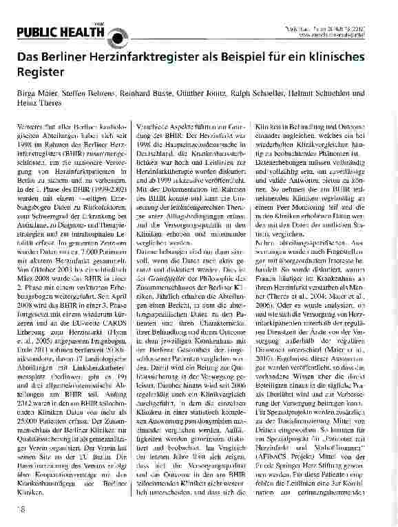 Vorschauseite 1: Das Berliner Herzinfarktregister als Beispiel für ein klinisches Register