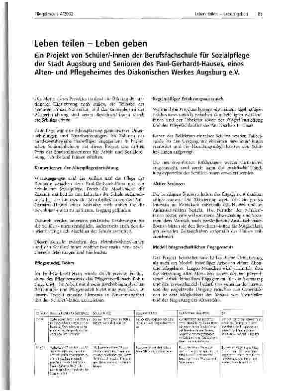 Vorschauseite 1: Leben teilen - Leben geben Ein Projekt von Schüler/-innen der Berufsfachschule für Sozialpflege Augsburg