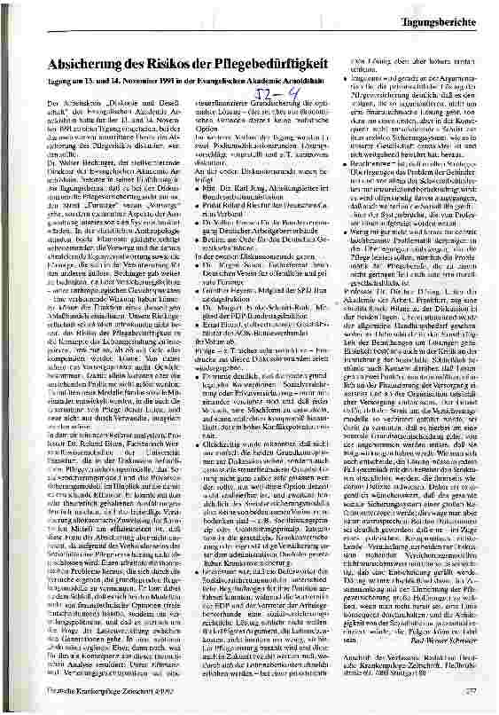 Vorschauseite 1: Absicherung des Risikos der Pflegebedürftigkeit
