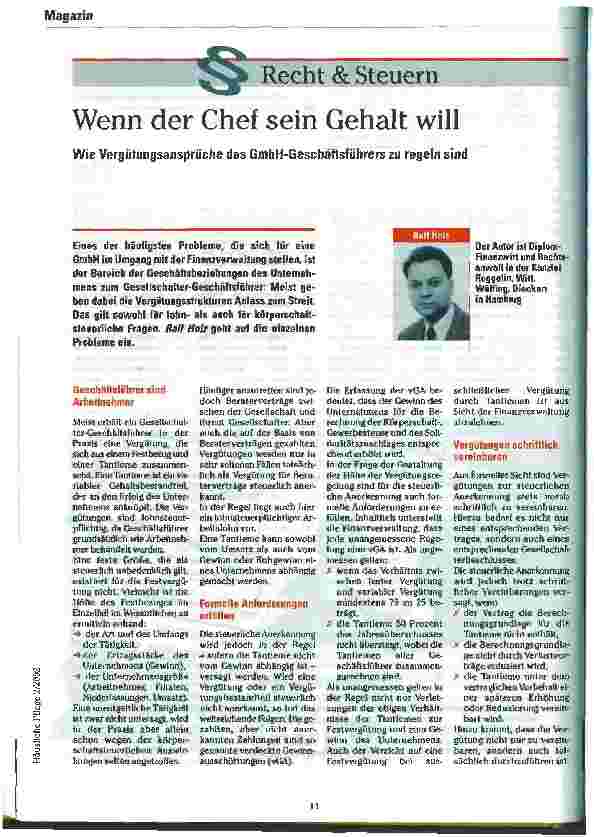 Vorschauseite 1: Wenn der Chef sein Gehalt will
