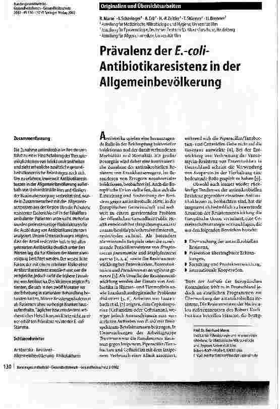 Vorschauseite 1: Prävalenz der E.-coli-Antibiotikaresistenz in der Allgemeinbevöikerung