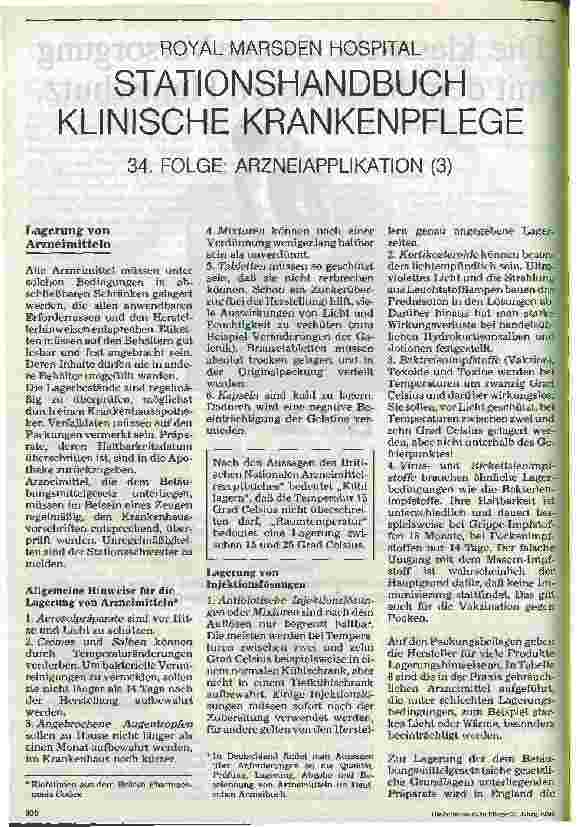 Vorschauseite 1: Stationshandbuch klinische Krankenpflege 34. Folge: Arzneiapplikation (3)