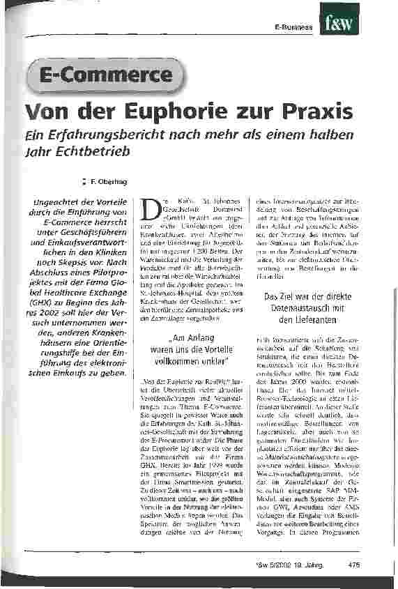 Vorschauseite 1: E-Commerce: Von der Euphorie zur Praxis Ein Erfahrungsbericht nach mehr als einem halben Jahr Echtbetrieb