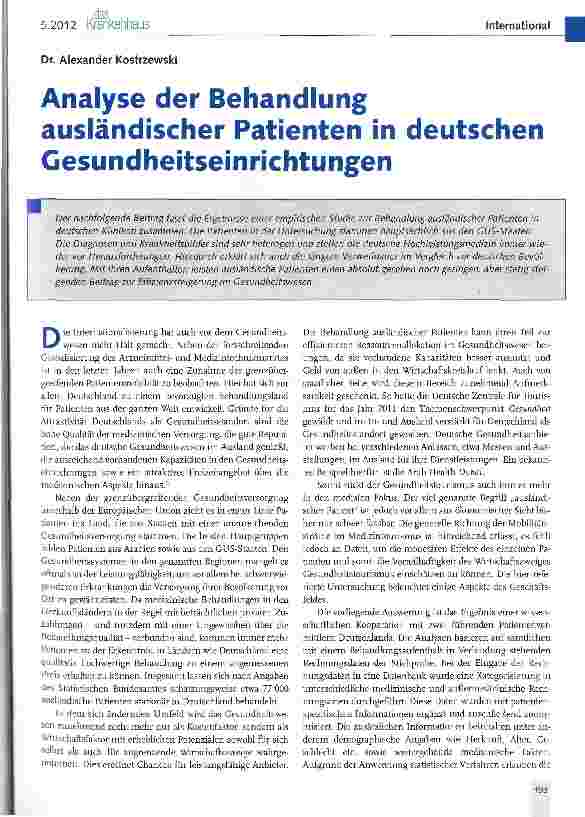 Vorschauseite 1: Analyse der Behandlung ausländischer Patienten in deutschen Gesundheitseinrichtungen