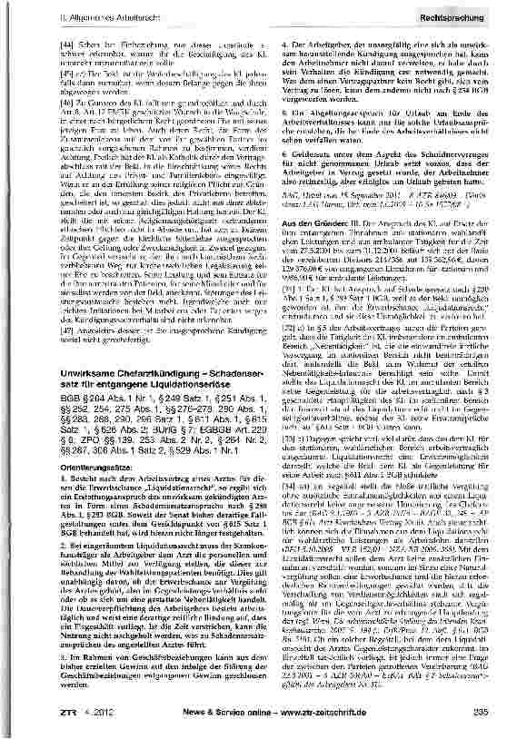 Vorschauseite 1: Unwirksame Chefarztkündigung - Schadensersatz für entgangene Liquidationserlöse