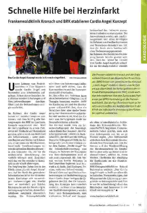 Vorschauseite 1: Schnelle Hilfe bei HerzinfarktFrankenwaldklinik Kronach und BRK etablieren Cardio Angel Konzept