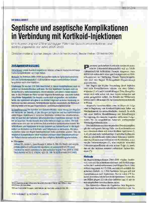 Vorschauseite 1: Septische und aseptische Komplikationen in Verbindung mit Kortikoid-Injektionen