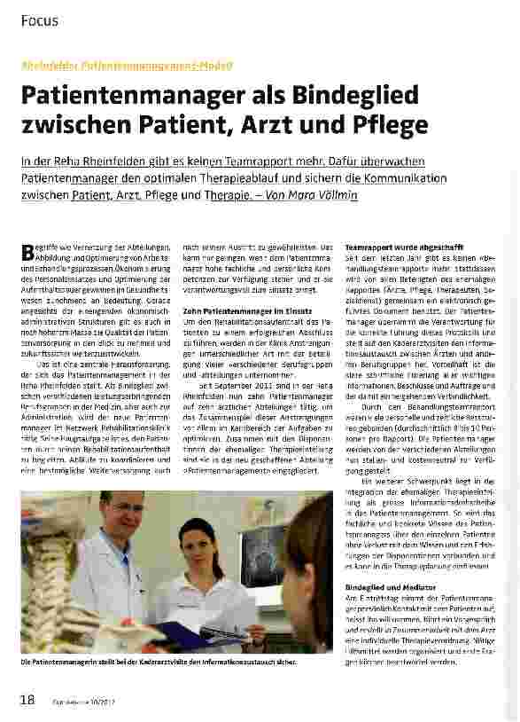 Vorschauseite 1: Patientenmanager als Bindeglied zwischen Patient, Arzt und Pflege