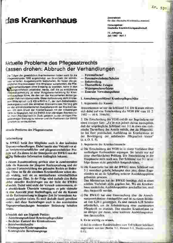Vorschauseite 1: Aktuelle Probleme des Pflegesatzrechts Kassen drohen- Abbruch der Verhandlungen
