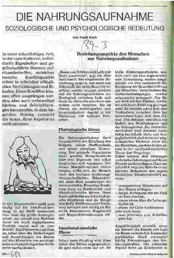 Vorschauseite 1: Die Nahrungsaufnahme Soziologische und psychologische Bedeutung