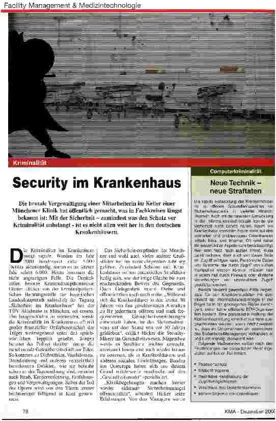 Vorschauseite 1: Kriminalität: Security im Krankenhaus