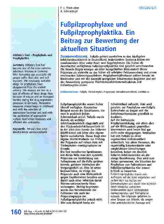 Vorschauseite 1: Fußpilzprophylaxe und Fußpilzprophylaktika. Ein Beitrag zur Bewertung der aktuellen Situation