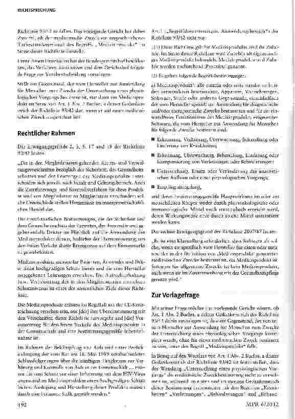 Vorschauseite 2: Abgrenzung Medizinprodukte/Geräte zur Messung von Körperfunktionen Art. i Abs. 2 Buchst, a dritter Gedankenstrich der Richtlinie 93/42/EWG