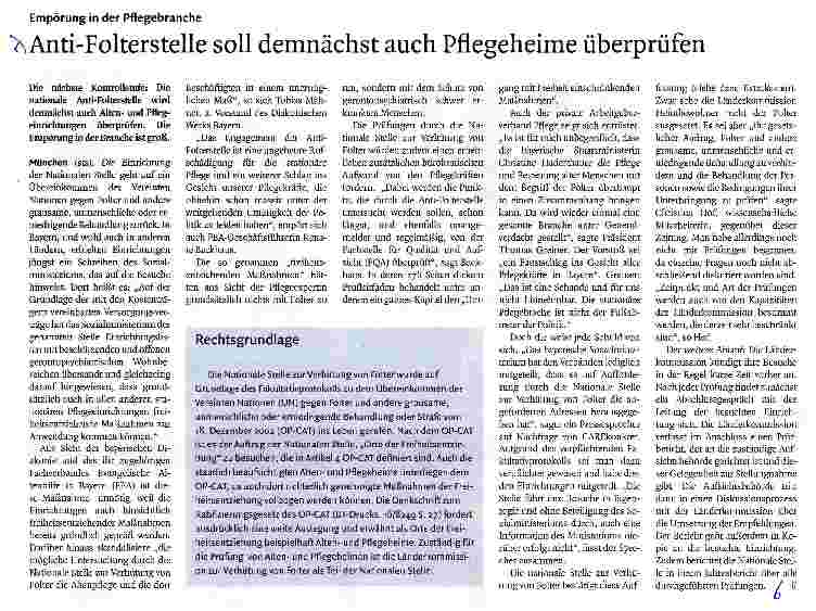 Vorschauseite 1: Anti-Folterstelle soll demnächst auch Pflegeheime überprüfen