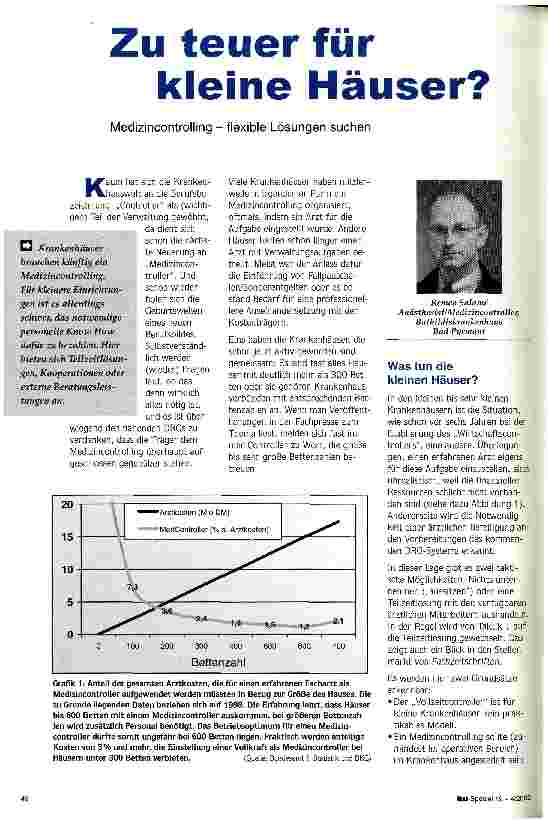 Vorschauseite 1: Zu teuer für kleine Häuser? Medizincontrolling - flexible Lösungen suchen