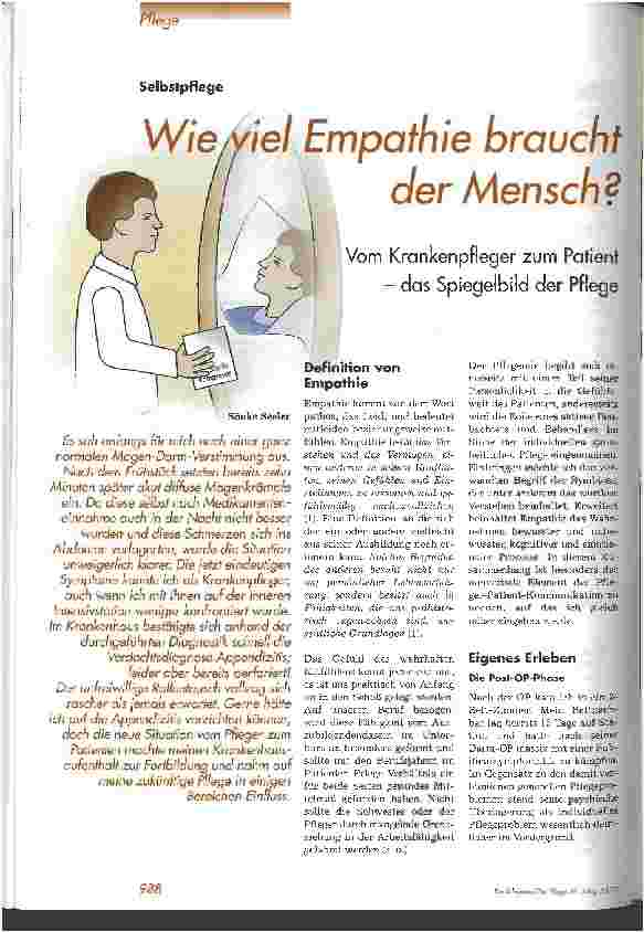 Vorschauseite 1: Wie viel Empathie braucht der Mensch? Vom Krankenpfleger zum Patient - das Spiegelbild der Pflege