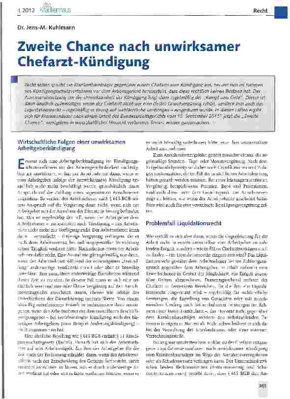 Vorschauseite 1: Zweite Chance nach unwirksamer Chefarzt-Kündigung