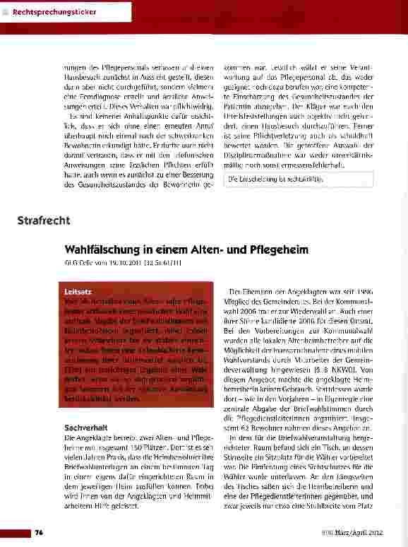 Vorschauseite 3: Unterlassener bereitschaftsärztlicher Besuch einer Heimbewohnerin