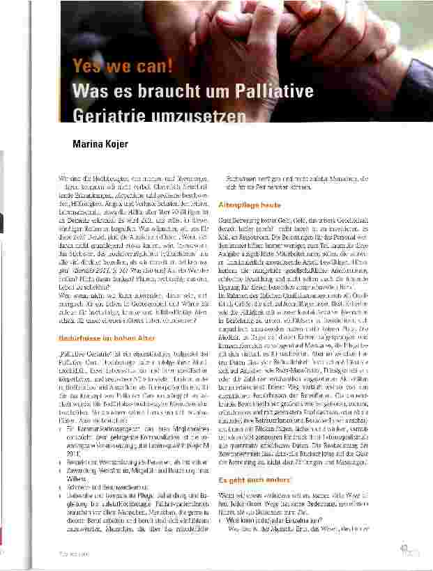 Vorschauseite 1: Yes we can! Was es braucht um palliative Geriatrie umzusetzen