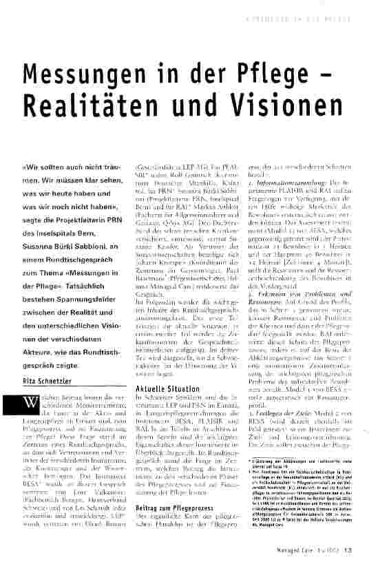 Vorschauseite 1: Messungen in der Pflege - Realitäten und Visionen