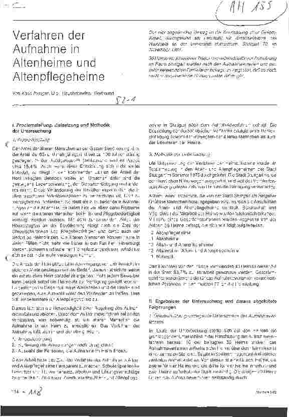 Vorschauseite 1: Verfahren der Aufnahme in Altenheimen und Altenpflegeheime