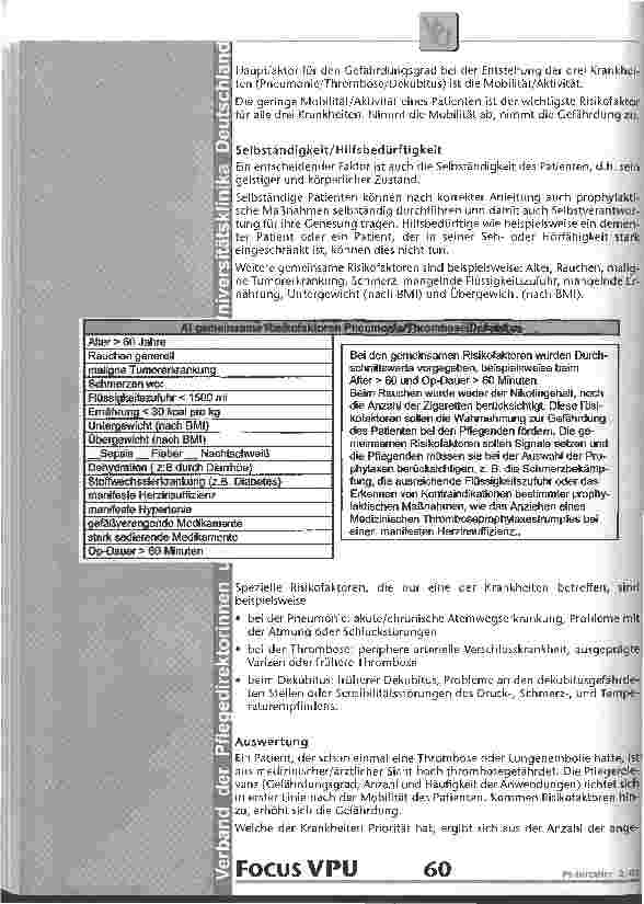 Vorschauseite 3: Ein Einschätzungsinstrument zur Gefährdung Pneumonie, Thrombose und Dekubitus Ein Qualitätssichrungsinstrument des Pflegedienstes am Universitätsklinikum Essen