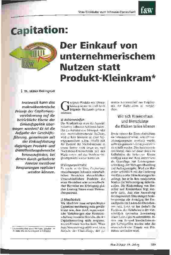 Vorschauseite 1: Capitation: Der Einkauf von unternehmerischem Nutzen statt Produkt-Kleinkram