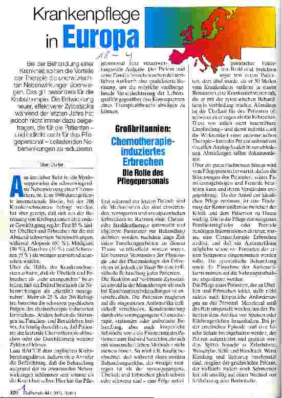 Vorschauseite 1: Krankenpflege in Europa Großbritannien: Chemotherapie-induziertes Erbrechen