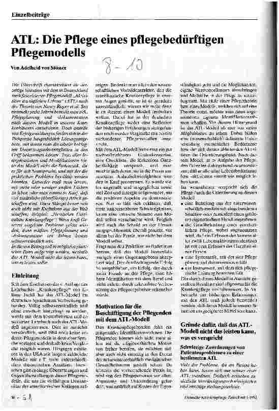 Vorschauseite 1: ATL: Die Pflege eines pflegebedürftigen Pflegemodells