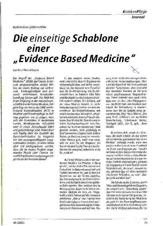 Vorschauseite 1: Die einseitige Schablone einer Evidence Based Medicine Medizin einer größeren Nähe