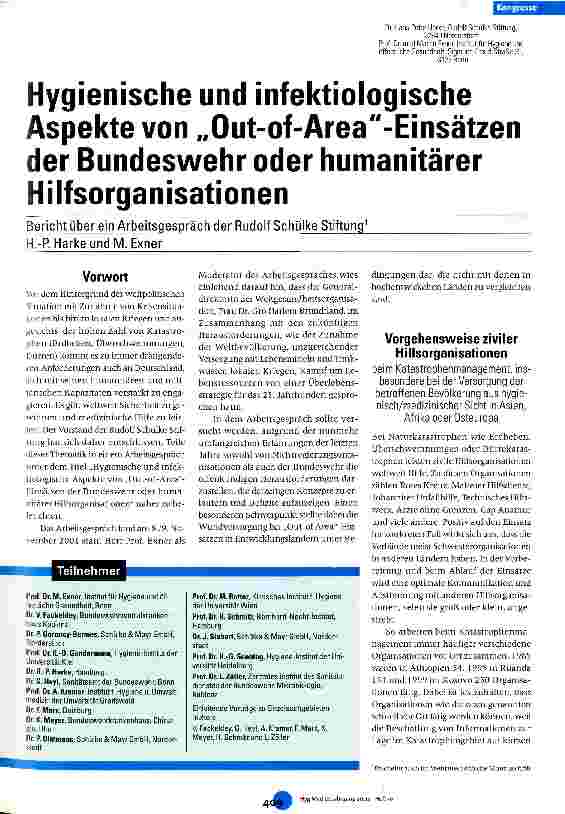 Vorschauseite 1: Hygienische und infektiologische Aspekte von Out-of-Area-Einsätzen der Bundeswehr oder humanitärer Hilfsorganisationen