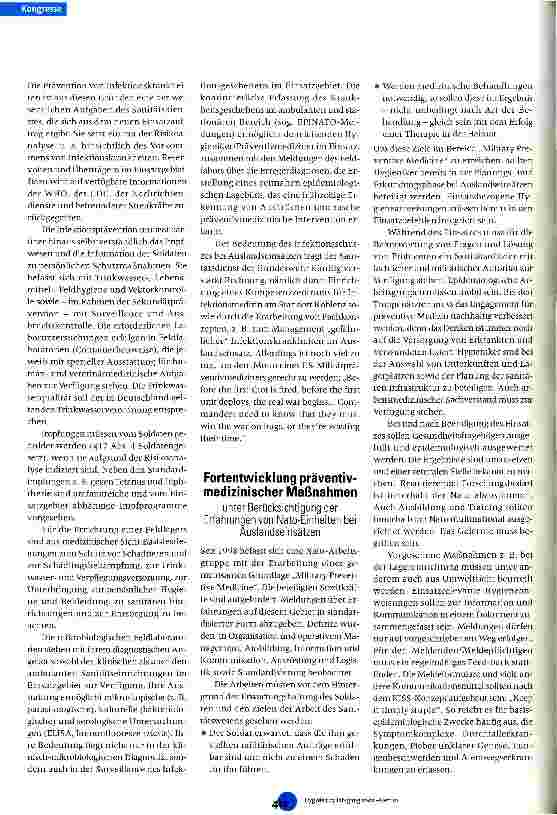 Vorschauseite 4: Hygienische und infektiologische Aspekte von Out-of-Area-Einsätzen der Bundeswehr oder humanitärer Hilfsorganisationen