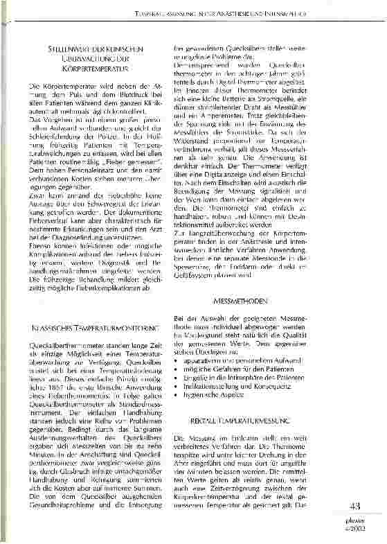 Vorschauseite 2: Temperaturmessung in der Anästhesie und Intensivpflege