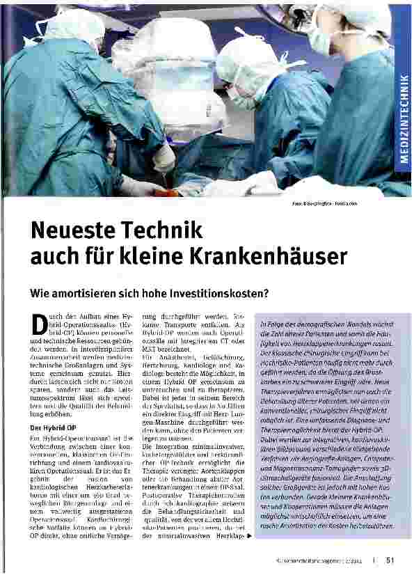 Vorschauseite 1: Neueste Technik auch für kleine Krankenhäuser