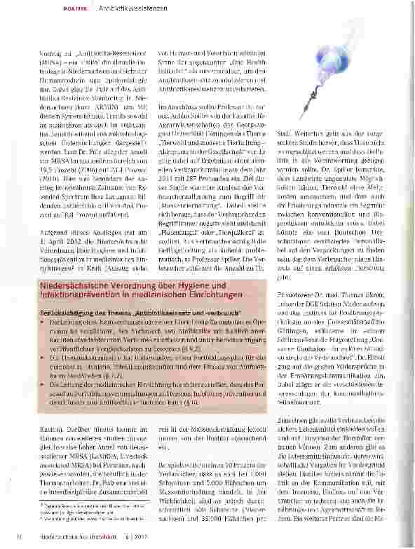 Vorschauseite 2: Den Antibiotikaeinsatz reduzieren 5. Niedersächsisches Forum gesundheitlicher Verbraucherschutz 2012: Antibiotikaeinsatz in der Tierproduktion - ein Risiko für den Verbraucher?