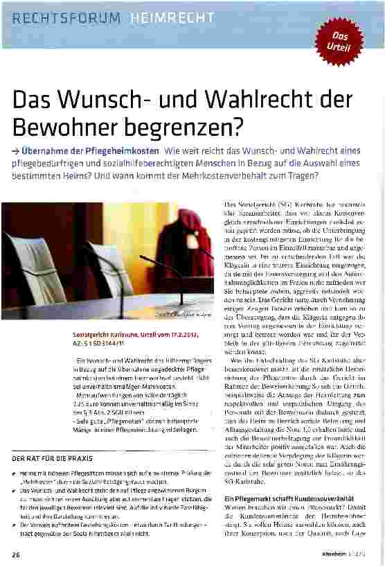 Vorschauseite 1: Das Wunschund Wahlrecht der Bewohner begrenzen?