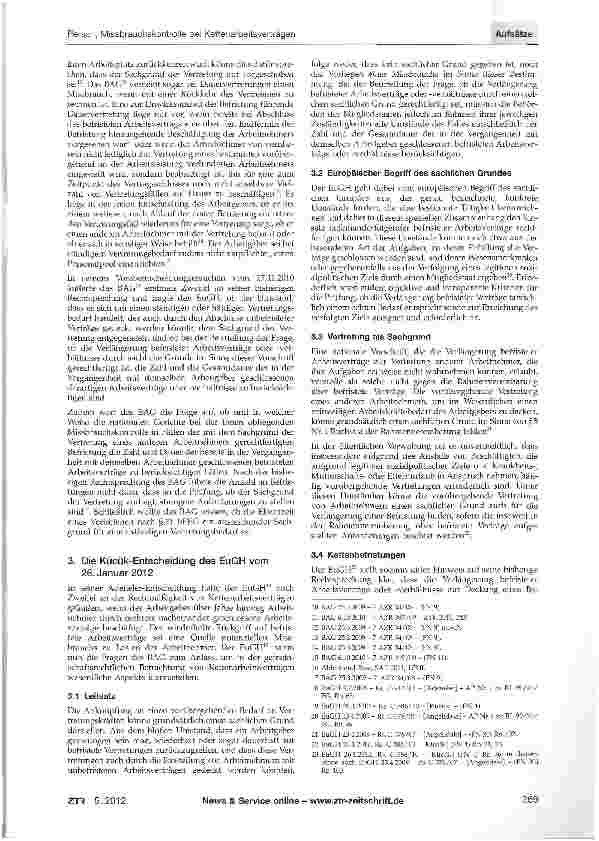 Vorschauseite 2: Missbrauchskontrolle bei Kettenarbeitsverträgen: Die Kücük-Entscheidung des EuGH zur Vertretungsbefristung nach §14 Abs-1 S.2Nr.3TzBfG