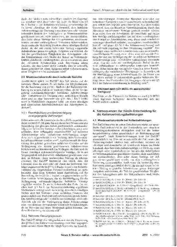 Vorschauseite 3: Missbrauchskontrolle bei Kettenarbeitsverträgen: Die Kücük-Entscheidung des EuGH zur Vertretungsbefristung nach §14 Abs-1 S.2Nr.3TzBfG